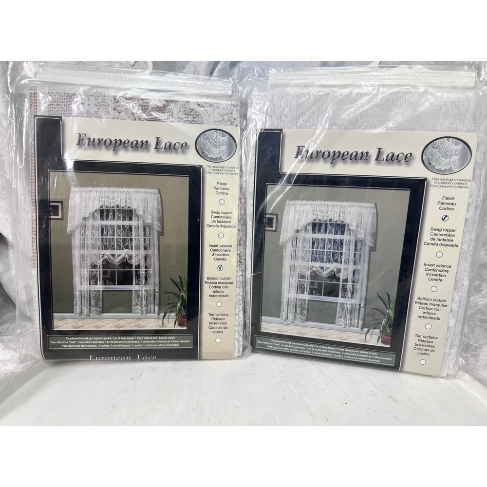 Mona Lisa 70011 European Lace White Curtain Set Tailored Panel and Valance 2pc